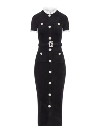 Self-portrait Crystal-embellished Lace-trimmed Chenille Midi Dress In Animal Print