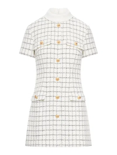 Self-portrait Checked Boucle Mini Dress In Nude