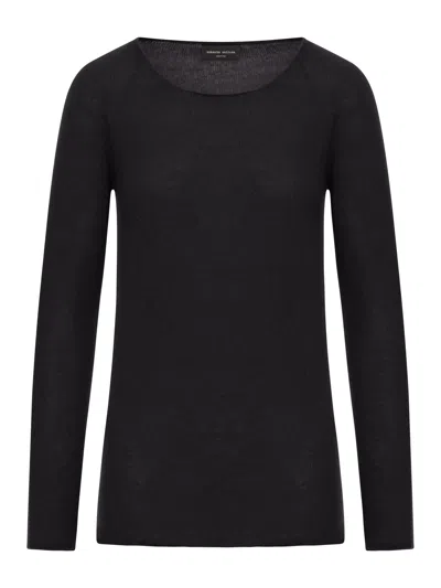 Roberto Collina Crew Neck Cashmere Sweater In Black