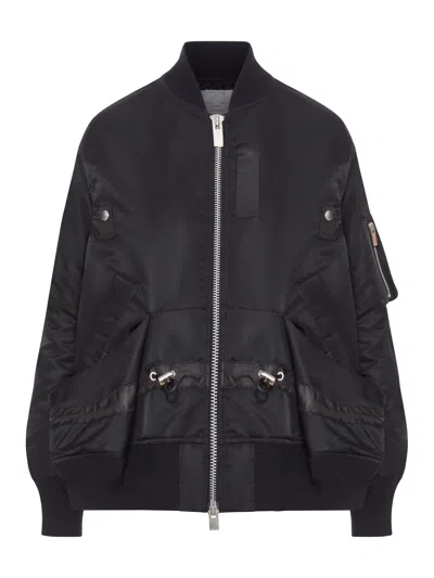Sacai Women's Nylon Twill Blouson With Drawstring In Black