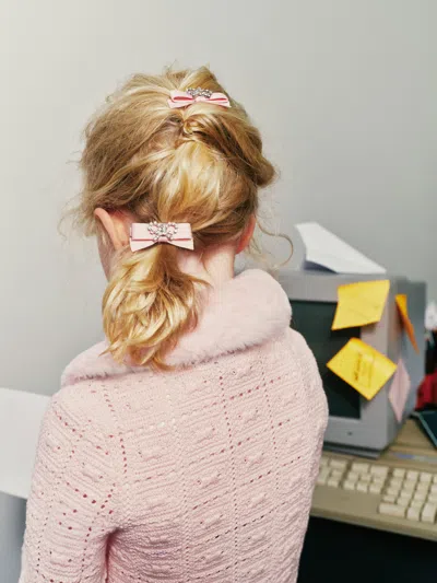 Self-portrait Girls Satin Bow Hairclips In Pink