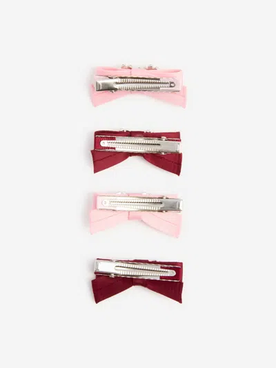 Self-portrait Girls Satin Bow Hairclips In Pink