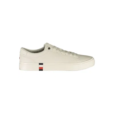 Tommy Hilfiger Elegant White Lace-up Sneakers With Logo Detail In Animal Print