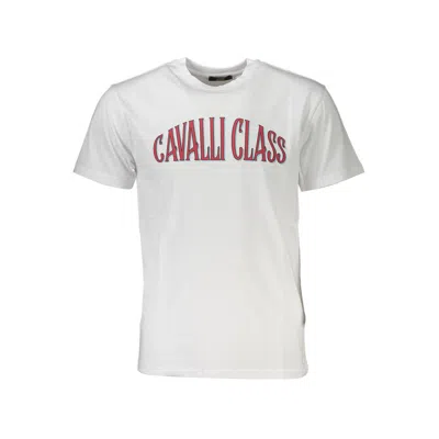Cavalli Class Elegant White Print Tee With Classic Logo