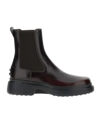Tod's Burgundy Brown Ankle Boots With Elastic Sides In Brown