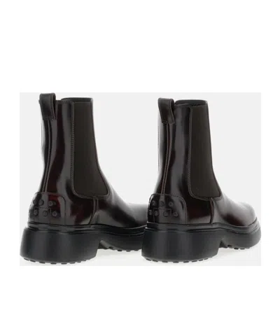 Tod's Burgundy Brown Ankle Boots With Elastic Sides In Brown