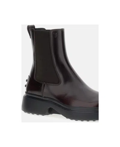 Tod's Burgundy Brown Ankle Boots With Elastic Sides In Brown