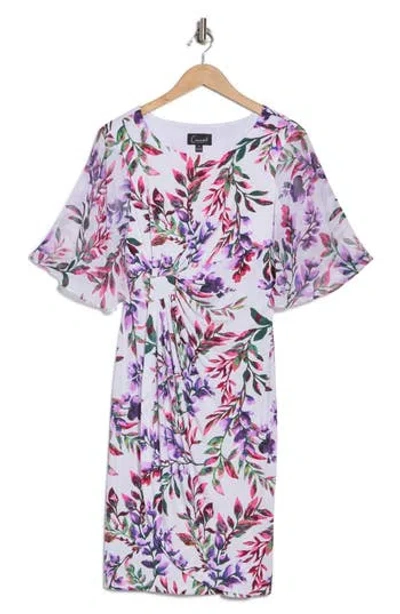 Connected Apparel Flutter Sleeve Faux Wrap Minidress In Multi