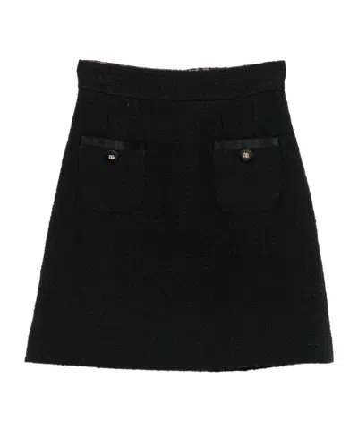 Dolce & Gabbana Cotton Skirt With Button Embellishment And Patch Pockets In Black