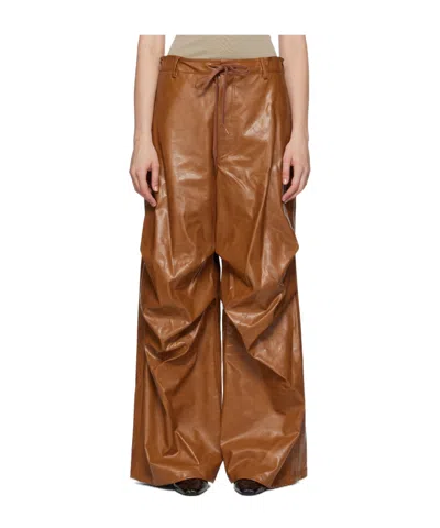 Mm6 Maison Margiela Brown Draped Faux-leather Trousers