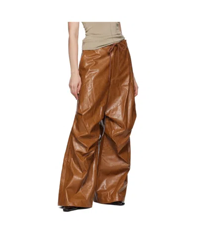 Mm6 Maison Margiela Brown Draped Faux-leather Trousers