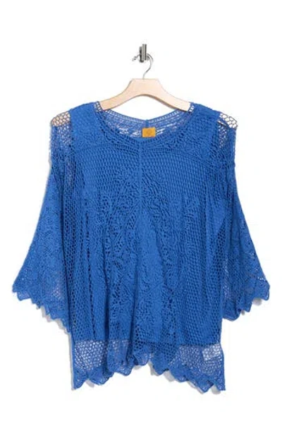 Ruby Rd. Plus Size Lined Medallion Crochet Top In Blue