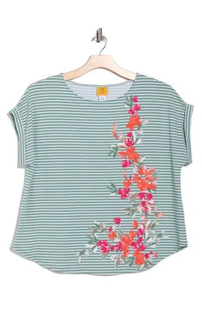 Ruby Rd. Ruby Rd Floral Stripe T-shirt In Blue