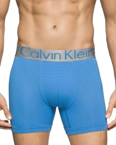 Shop Calvin Klein Steel Micro Boxer Briefs In Maya Blue/star Ferry Stripe