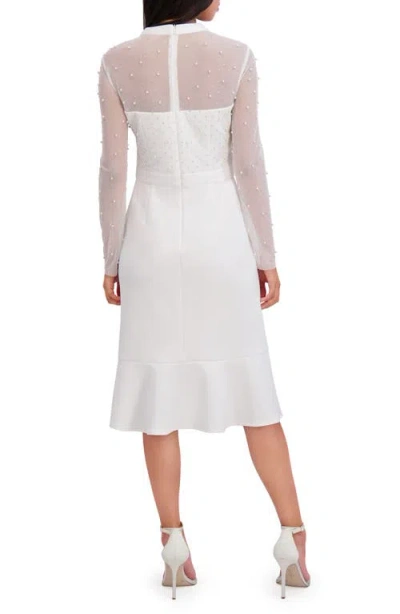 London Times Women's Long-sleeve Illusion Midi Dress In White