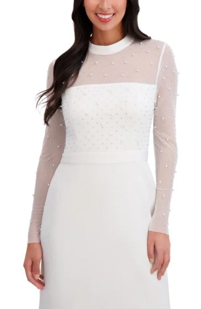 London Times Women's Long-sleeve Illusion Midi Dress In White