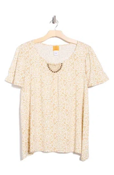 Ruby Rd. Ruby Rd Embroidered Puff Print Flutter Sleeve T-shirt In Neutral