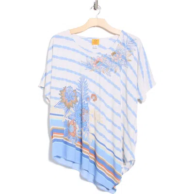 Ruby Rd. Ruby Rd Floral Stripe Crinkle Top In Blue