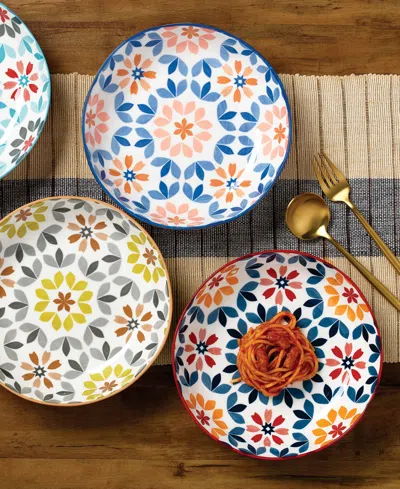 Lorren Home Trends Geo Floral Pasta Bowls, Assorted Set Of 4 In Multi