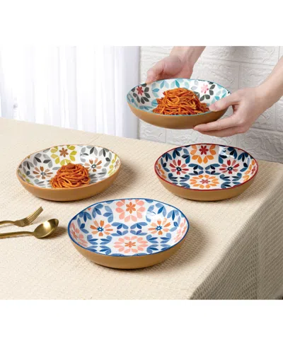 Lorren Home Trends Geo Floral Pasta Bowls, Assorted Set Of 4 In Multi