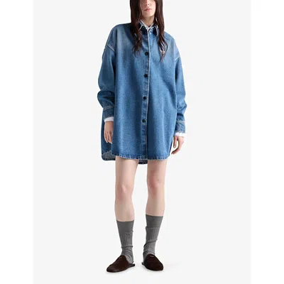 Prada Denim Oversized Shirt In Blue