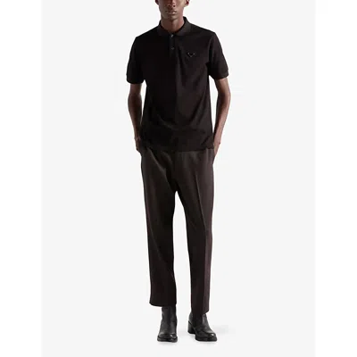 Prada Men's Slim Pique Knit Logo Polo In Brown