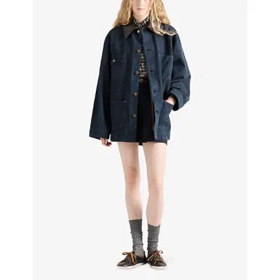 Prada Leather-collar Canvas Utility Jacket In Blue