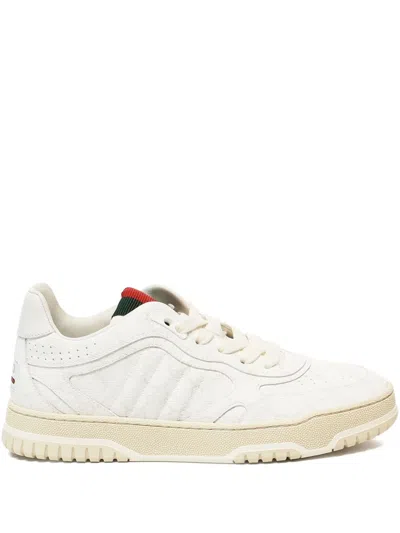 Gucci Re-web White Low Top Sneakers With Web Detail And Embossing In Leather Woman In White