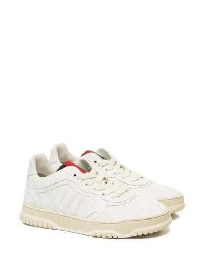 Gucci Re-web White Low Top Sneakers With Web Detail And Embossing In Leather Woman In White