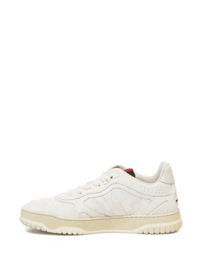 Gucci Re-web White Low Top Sneakers With Web Detail And Embossing In Leather Woman In White