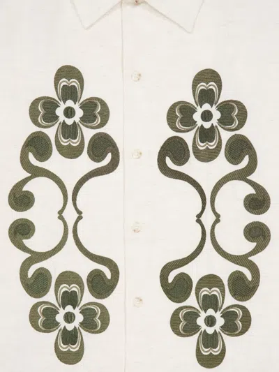 Commas Reflection Embroidered Oversized Shirt In Flax-green In Neutral