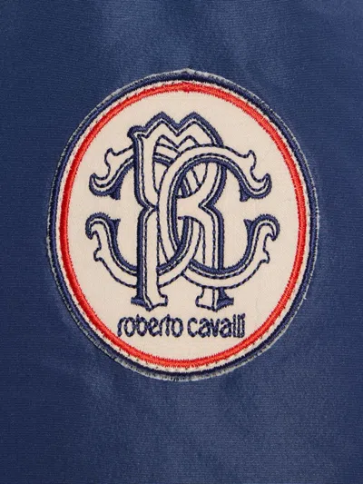 Roberto Cavalli Logo-patch Hooded Padded Jacket In Blue