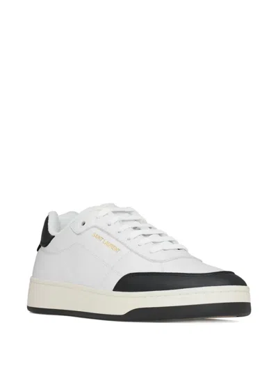 Saint Laurent White And Black Leather Sneakers In Multi