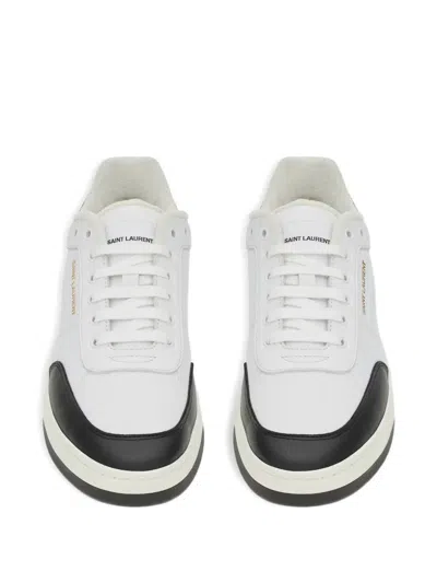 Saint Laurent White And Black Leather Sneakers In Multi