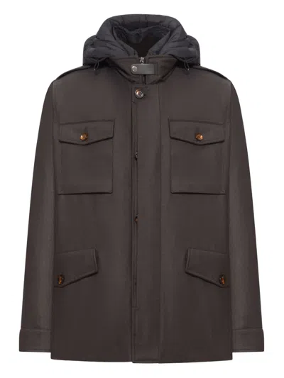 Moorer Isac Hooded Wool Field Jacket In Brown
