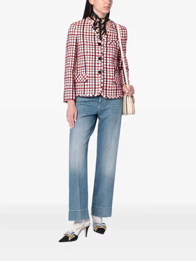 Valentino Check-pattern Jacket In Virgin Wool And Cotton In Multi