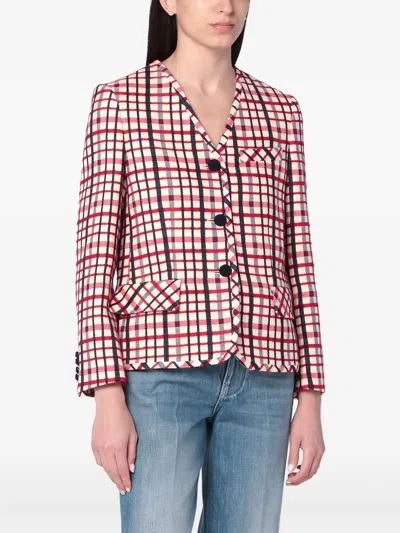 Valentino Check-pattern Jacket In Virgin Wool And Cotton In Multi