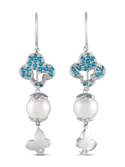 Pre-owned Io Si 18k White Gold Gemstone And Pearl Earrings In Silver