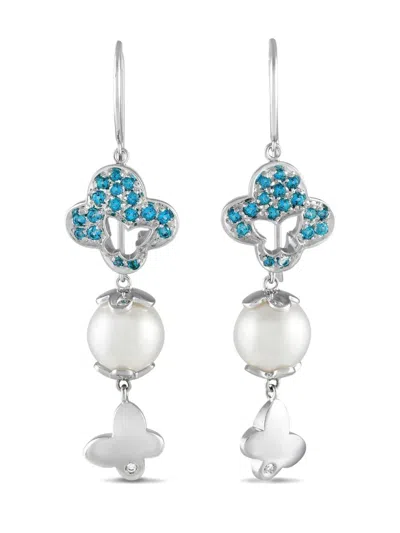 Pre-owned Io Si 18k White Gold Gemstone And Pearl Earrings In Silver