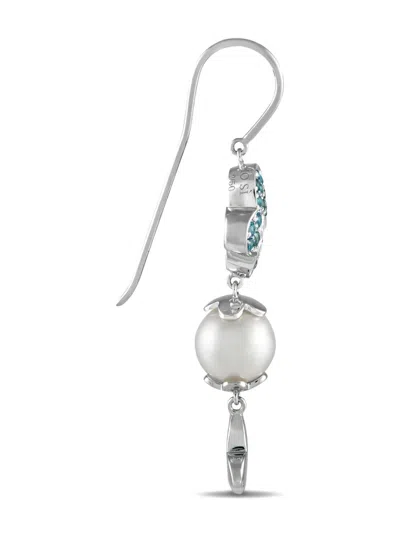 Pre-owned Io Si 18k White Gold Gemstone And Pearl Earrings In Silver