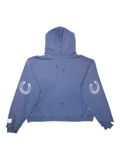 Gallery Dept. Chateau Ranch Distressed Paint-splattered Logo-print Supima Cotton-jersey Hoodie In Blue