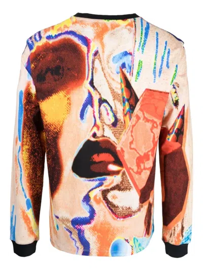 Limitato Abstract-face Print Wool Sweater In Neutral