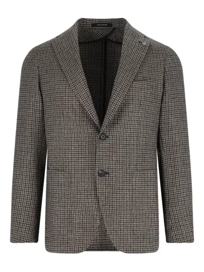 Tagliatore Classic Houndstooth Wool Blazer With Notched Lapels And Button Closure In Gray