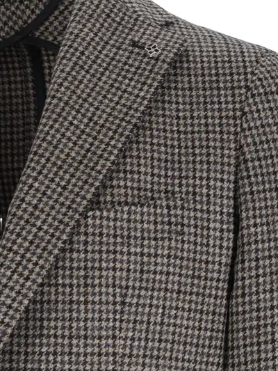 Tagliatore Classic Houndstooth Wool Blazer With Notched Lapels And Button Closure In Gray