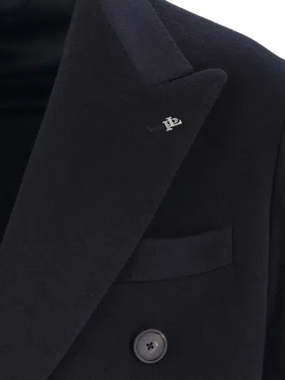 Tagliatore Double-breasted Virgin Wool Coat With Notched Lapel In Blue