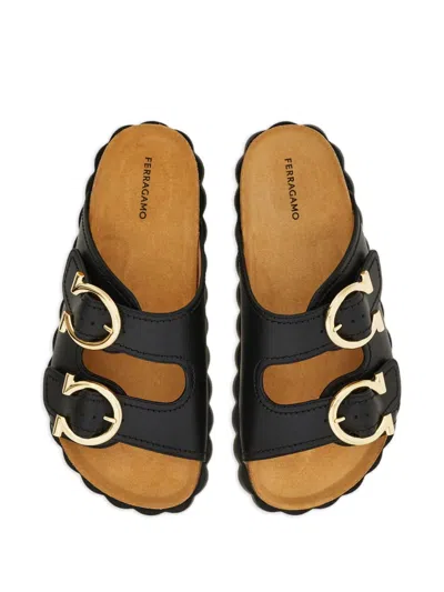 Ferragamo Kapalua Gancino Buckles Sporty Slide Sandals In Black