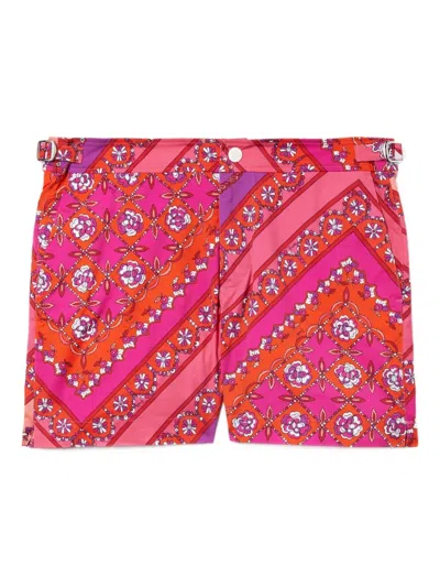 Pucci Floral-patterned Diagonal-stripe Swim Shorts In Multi