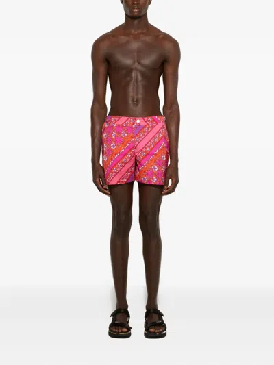 Pucci Floral-patterned Diagonal-stripe Swim Shorts In Multi