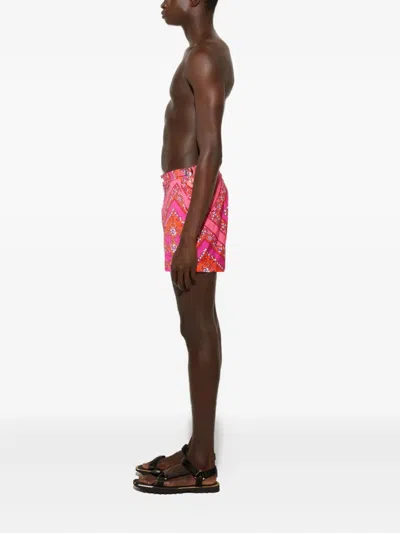 Pucci Floral-patterned Diagonal-stripe Swim Shorts In Multi