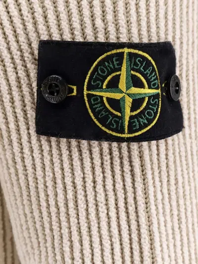 Stone Island White Sweater With Ribbed Design And Logo Patch On Sleeve In Virgin Wool Blend Man In Neutral